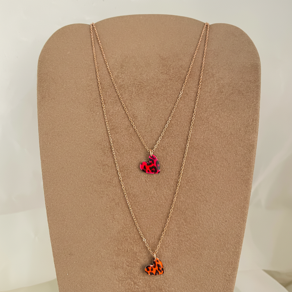 Collana catena forzatina cm 40 cuore da 1 cm zebrato o leopardato - Lumiere Bijoux