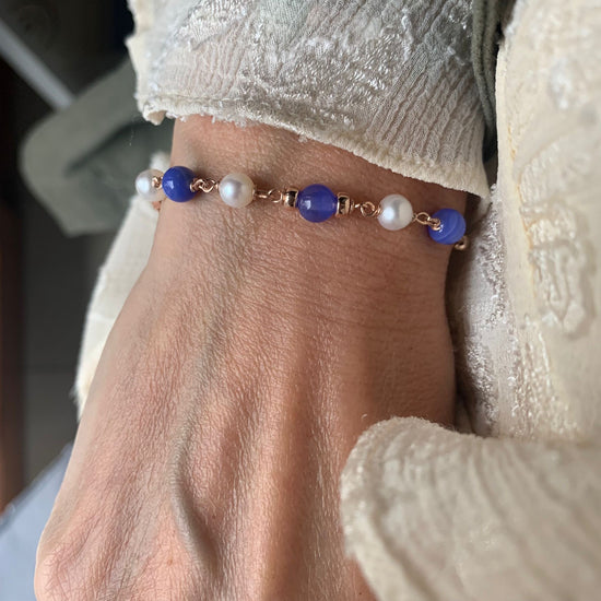 Bracciale perle bianche e pietre naturali cm 17 più 2 di allungamento rosè - Lumiere Bijoux