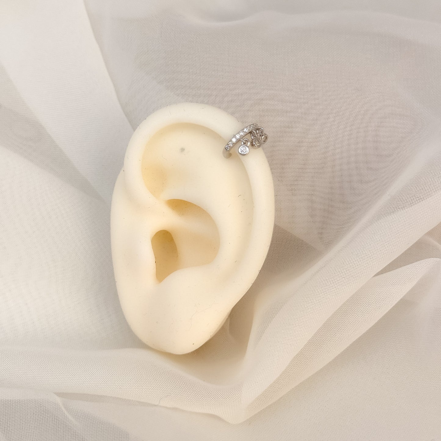 Earcuff zirconi bianchi punti luce tondi pendenti in argento bianco - Lumiere Bijoux