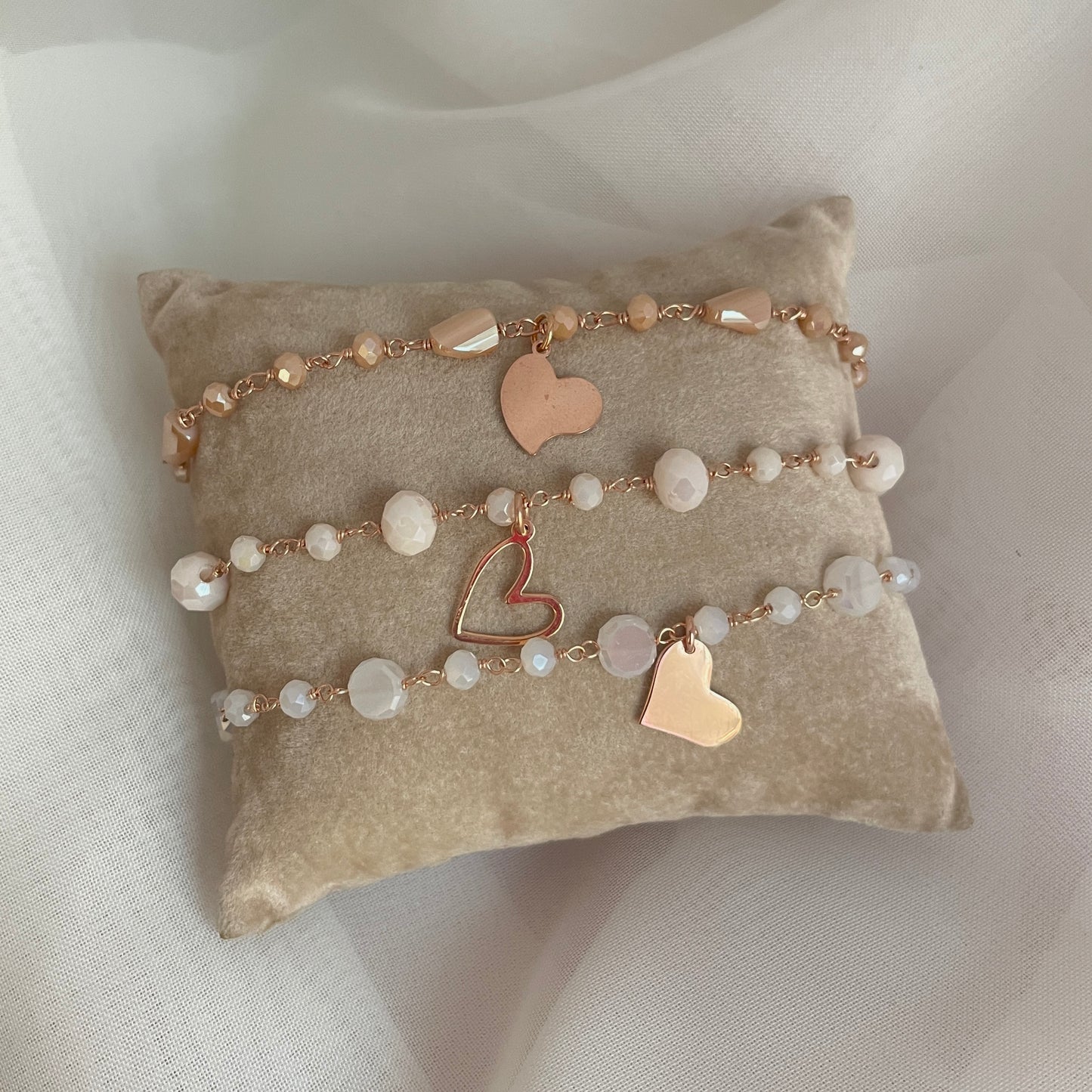 Bracciale cristalli multiforme con soggetto cuore pendente cm 17 - pezzi unici - Lumiere Bijoux