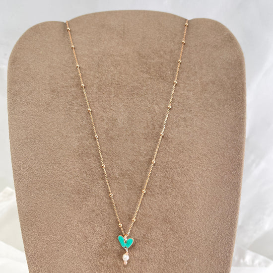 Collana catena micro rosario cm 35 con cuore smaltato e piccola perla bianca - pezzi unici - Lumiere Bijoux