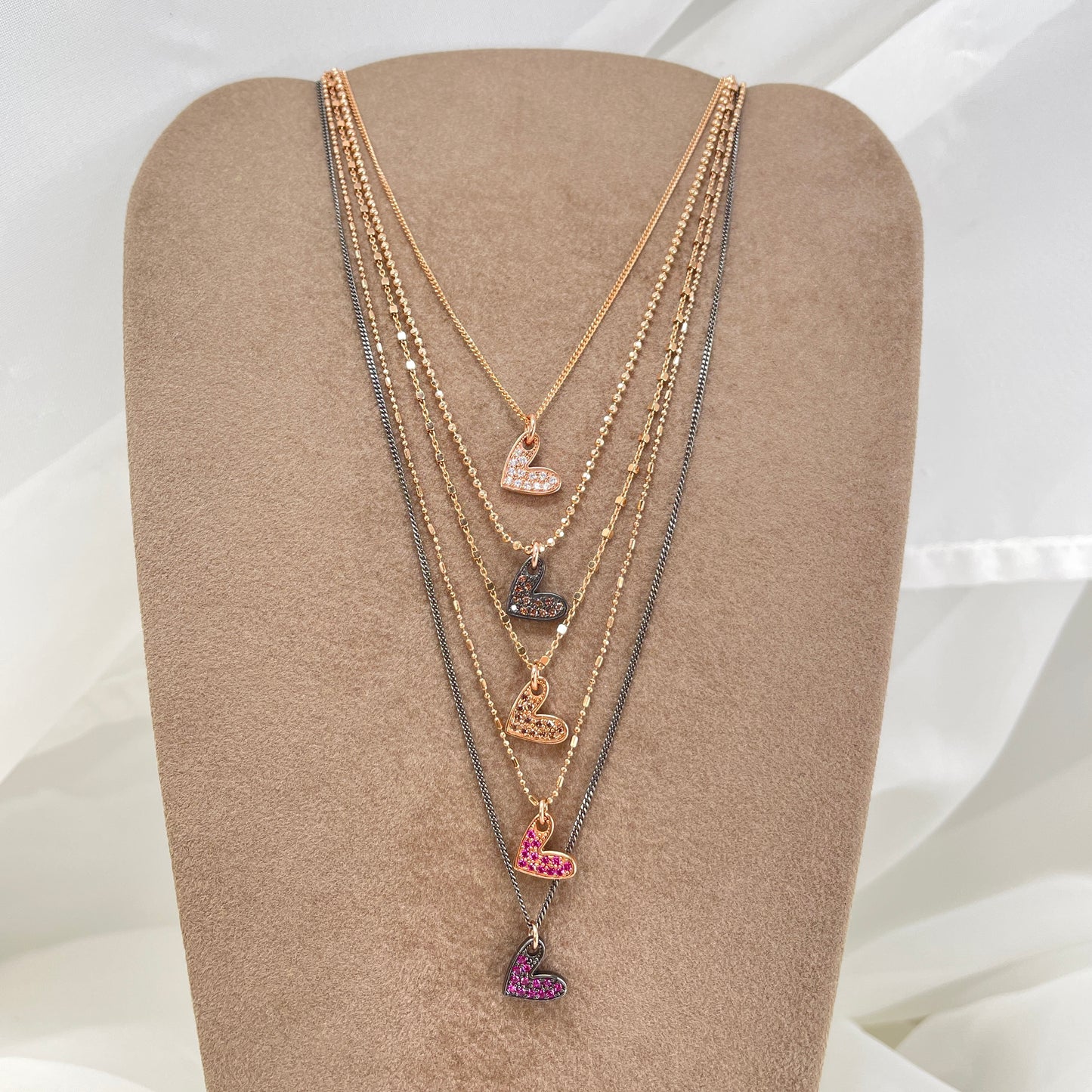 Collana cm 40 con cuore coccoloso dell'amore e zirconi da 1 cm - Lumiere Bijoux