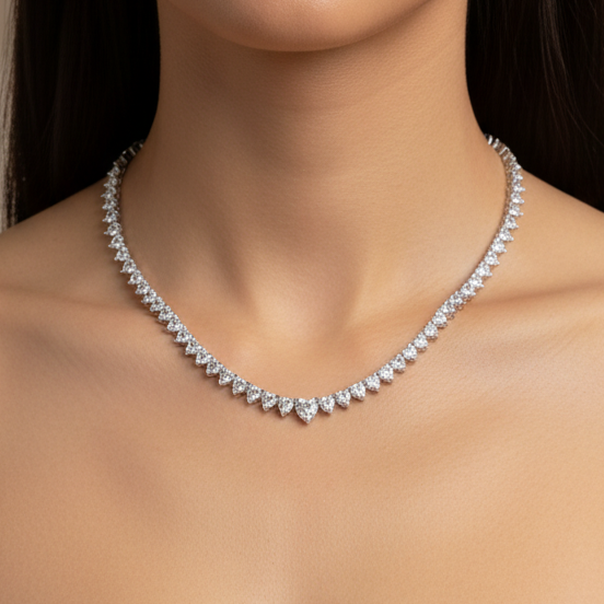 Choker tennis zirconi bianchi multicuori con cuore centrale - cm 40 - pezzi unici - Lumiere Bijoux