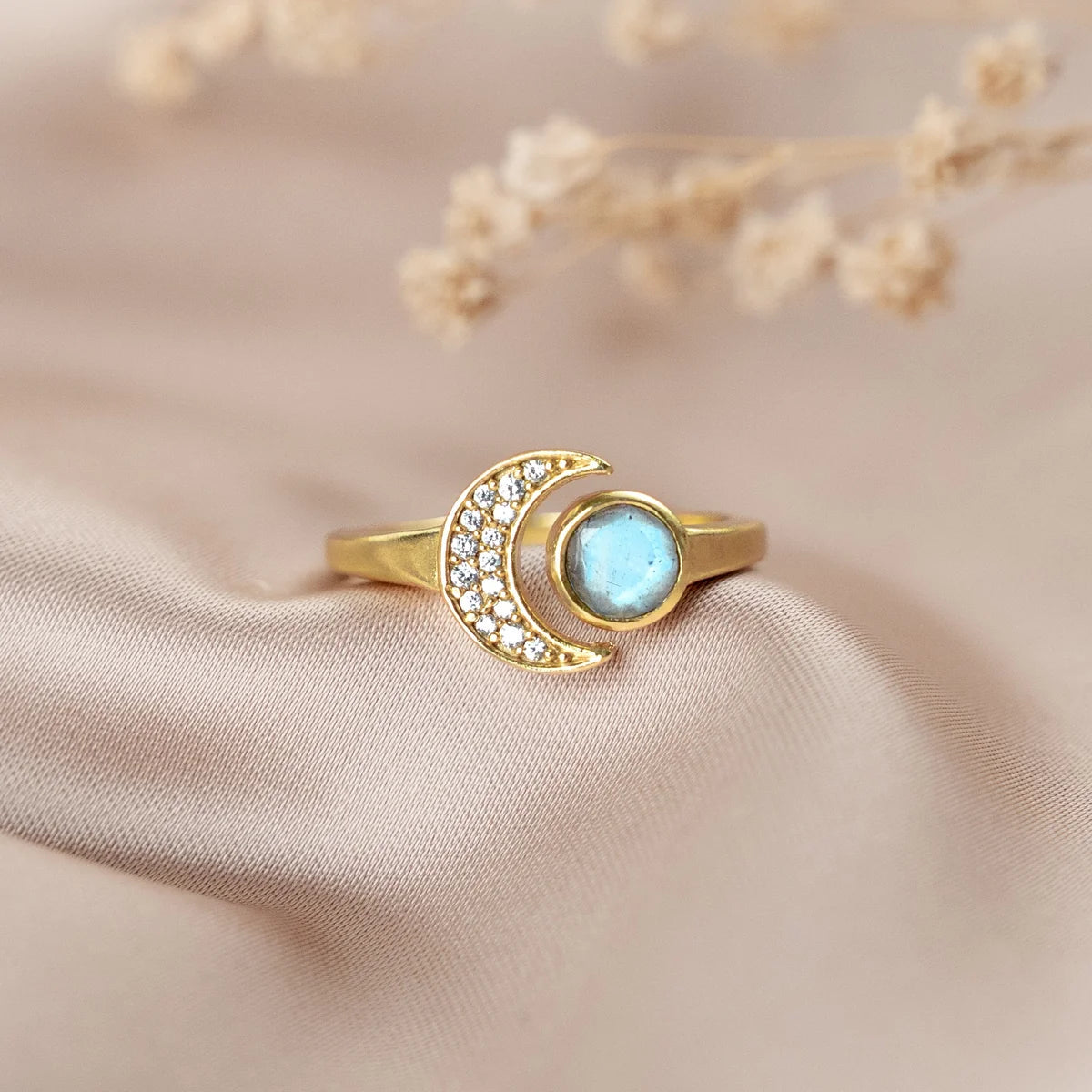 Anello Luna regolabile labradorite e zirconi - Lumiere Bijoux