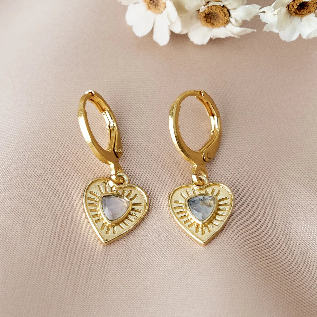 Coppia Juliette orecchini cuore pietra di luna - Lumiere Bijoux