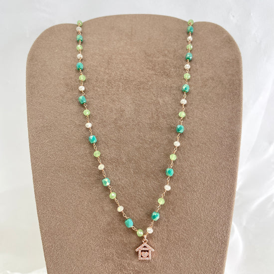 Collana cristalli multicolore con soggetto di zirconi bianchi quadrifoglio o croce o casetta cm 40 - pezzi unici - Lumiere Bijoux