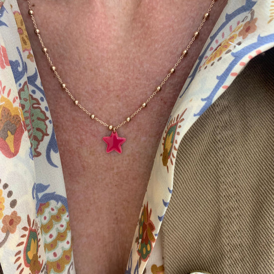 Collana catena rosario con stella da 1.2 mm smaltata cm 50 più allungamento