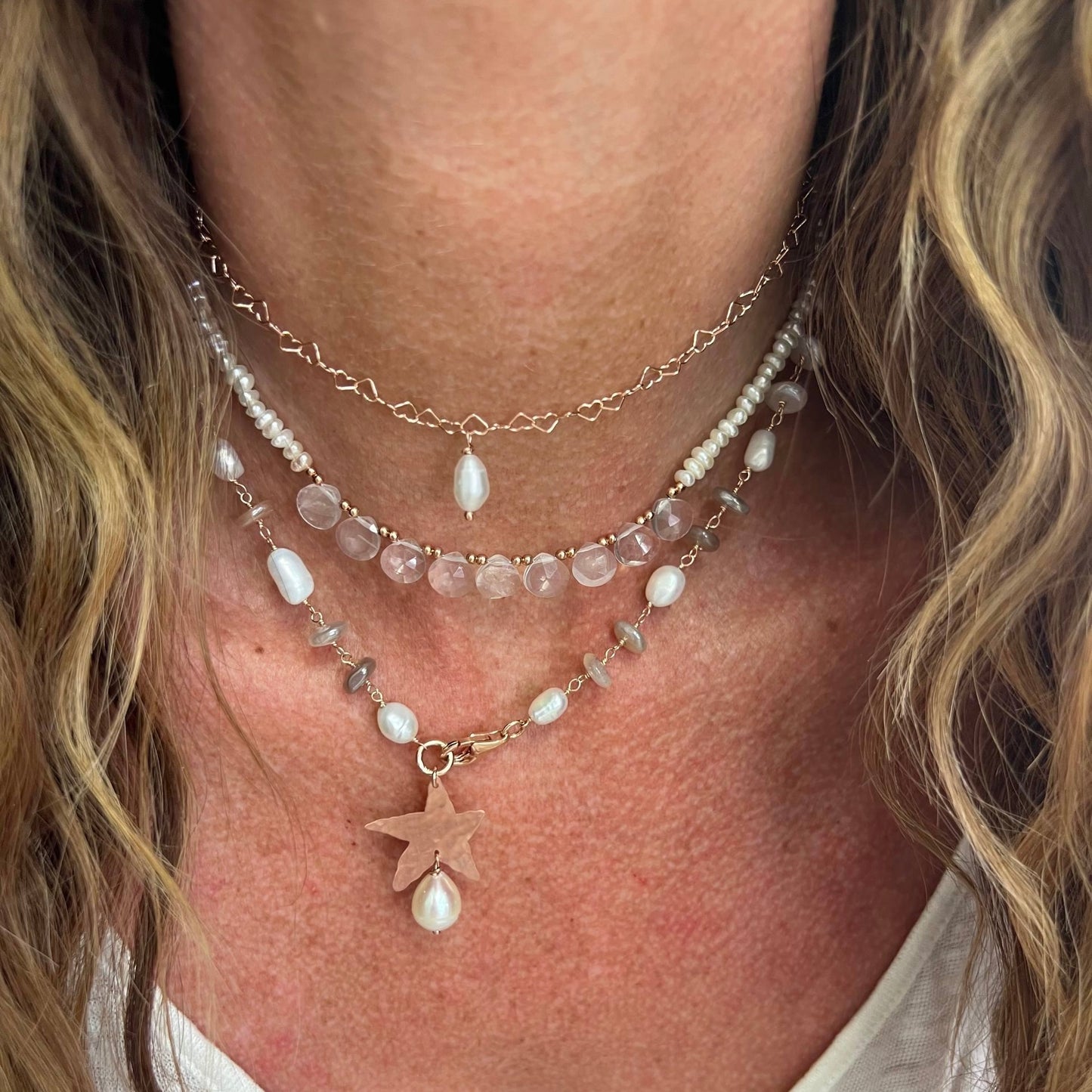 Collana lunga trasformabile 75 cm “Isla Bonita” con pietra di luna e perle in argento 925 rosé - Lumiere Bijoux