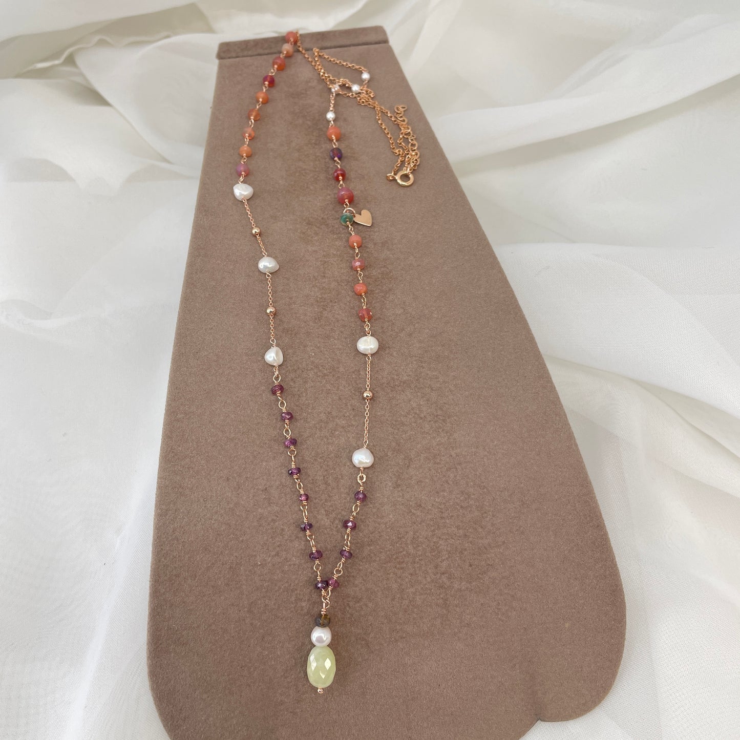 Collana pietre melanzana arancioni a rondelle alternate a perle tonde irregolari cm 70 - pezzo unico - Lumiere Bijoux