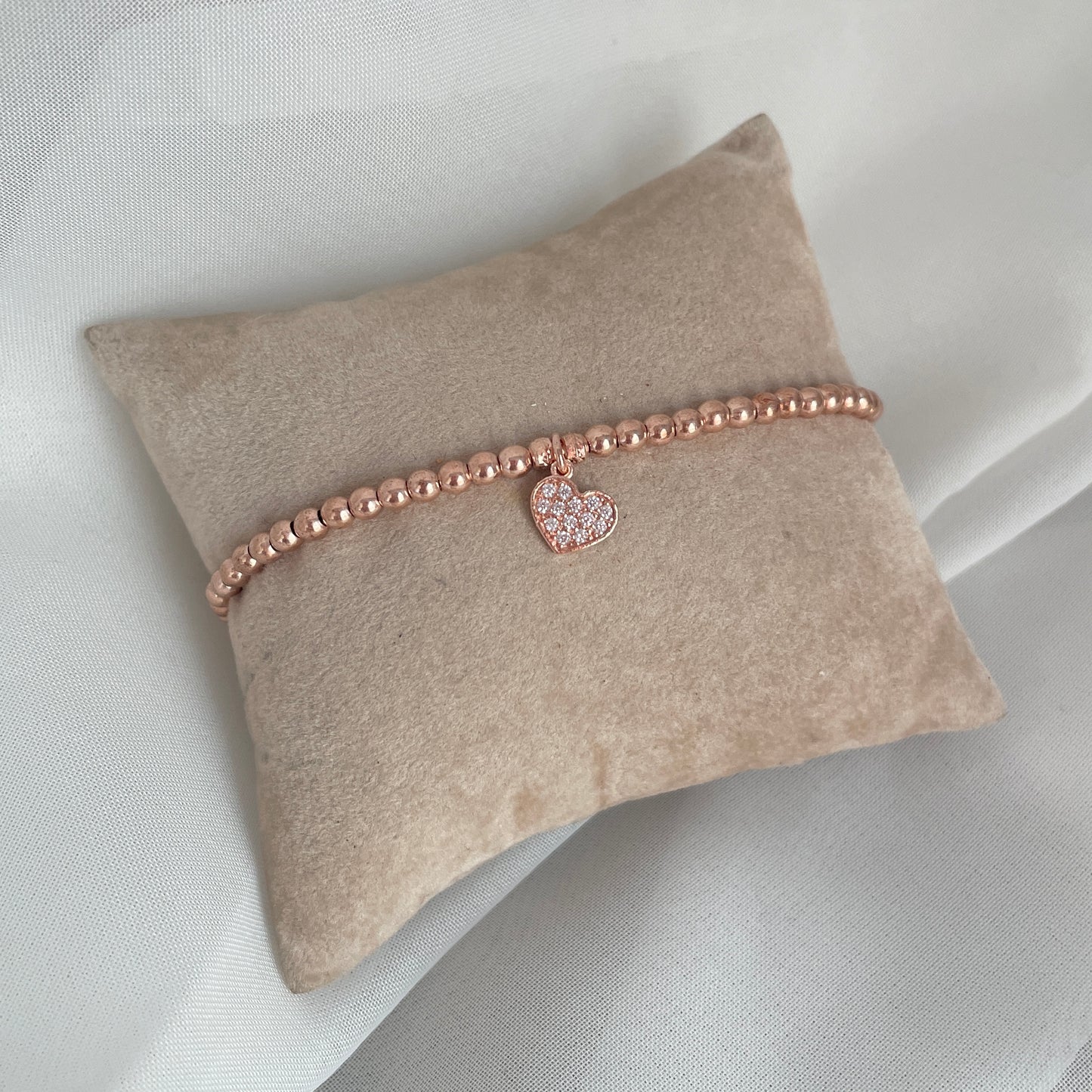 Bracciale sfere argento 925 con cuore - stella con zirconi pendente base rosé - pezzi unici - Lumiere Bijoux