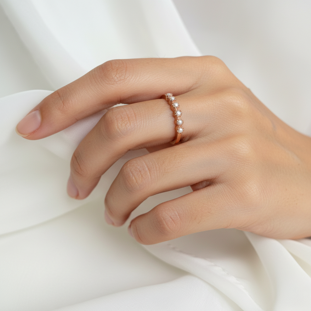 Anello in ottone rosè con perle misura 12 o 16 - Bali - Lumiere Bijoux
