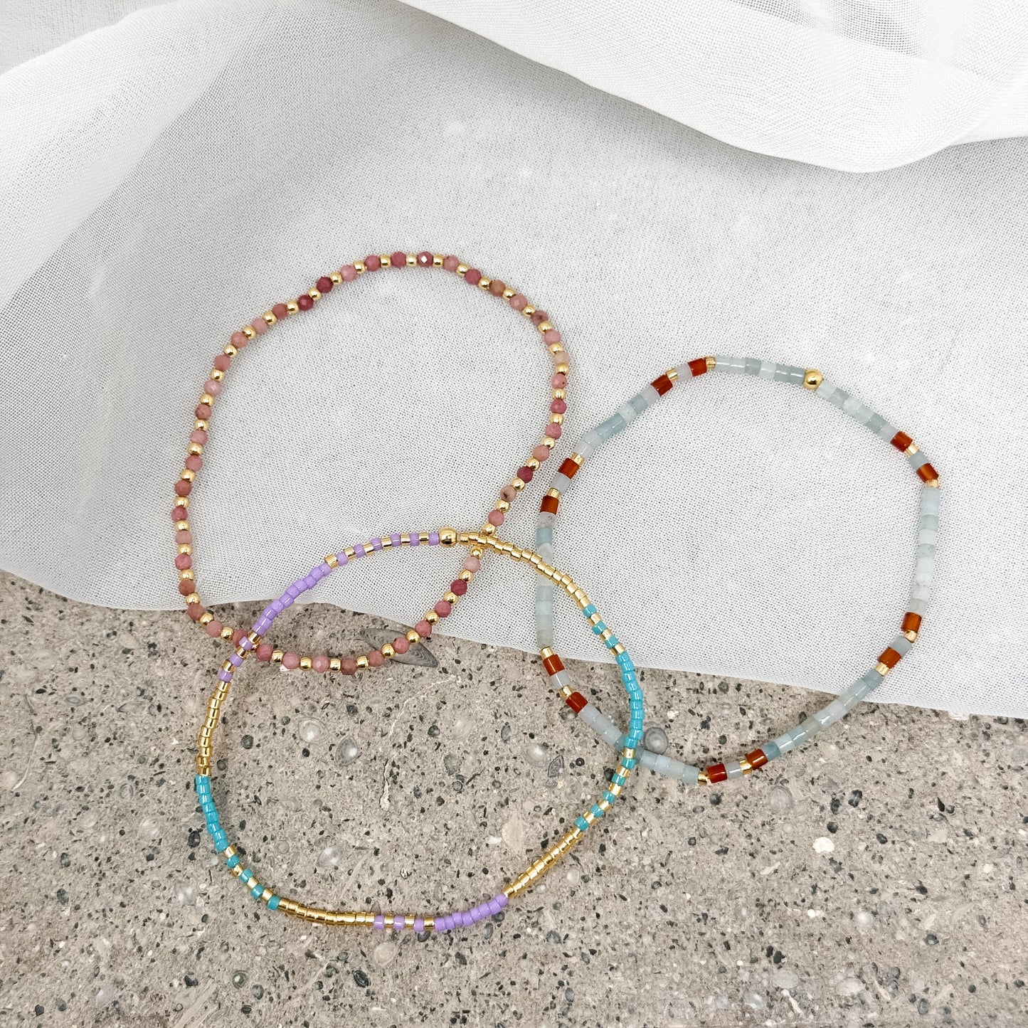 Bracciale elastico miyuki e pietra di luna - Lumiere Bijoux