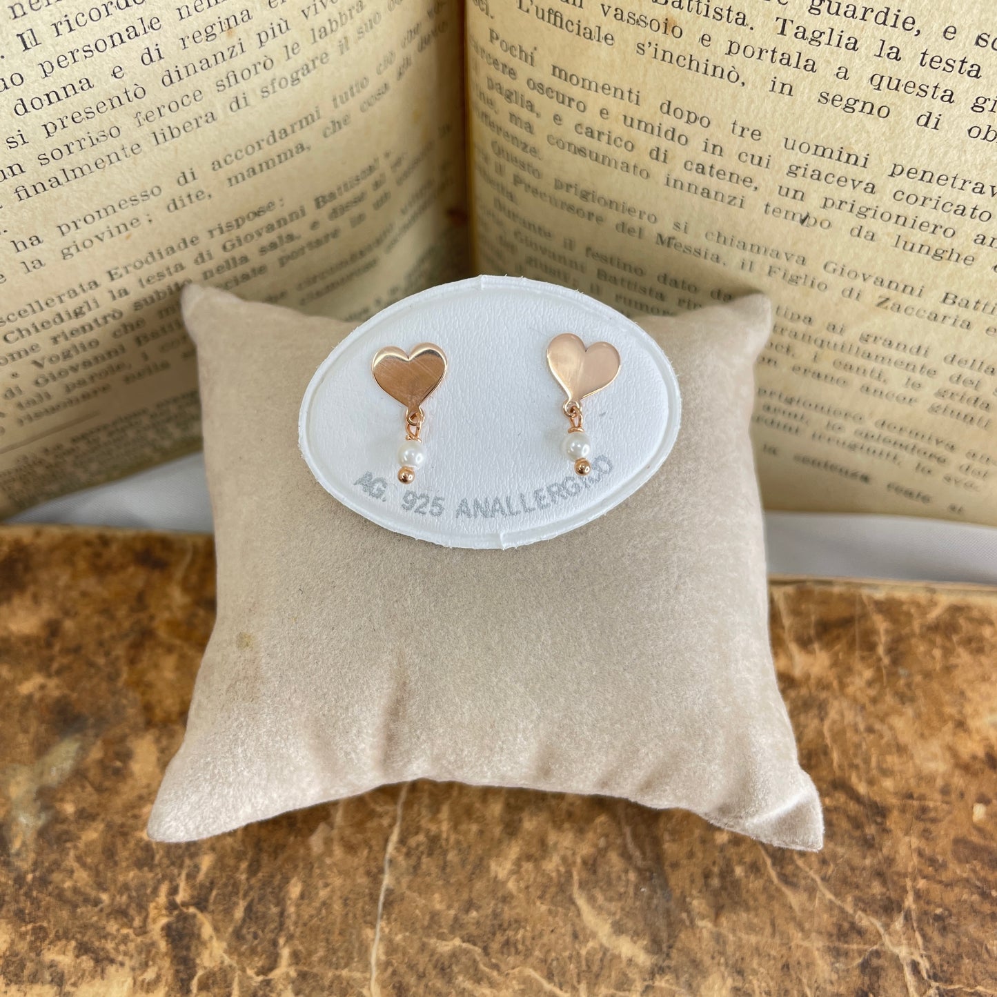 Coppia orecchini a lobo cuore o stella con perla da 0,3 mm pendente - Lumiere Bijoux