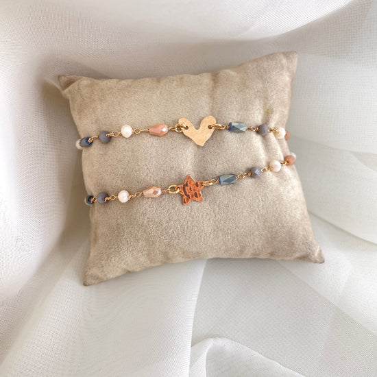 Bracciale cristalli fango, grigi, rosa cangianti con cuore o stella da 0,8 mm battuti in linea cm 17 - Lumiere Bijoux