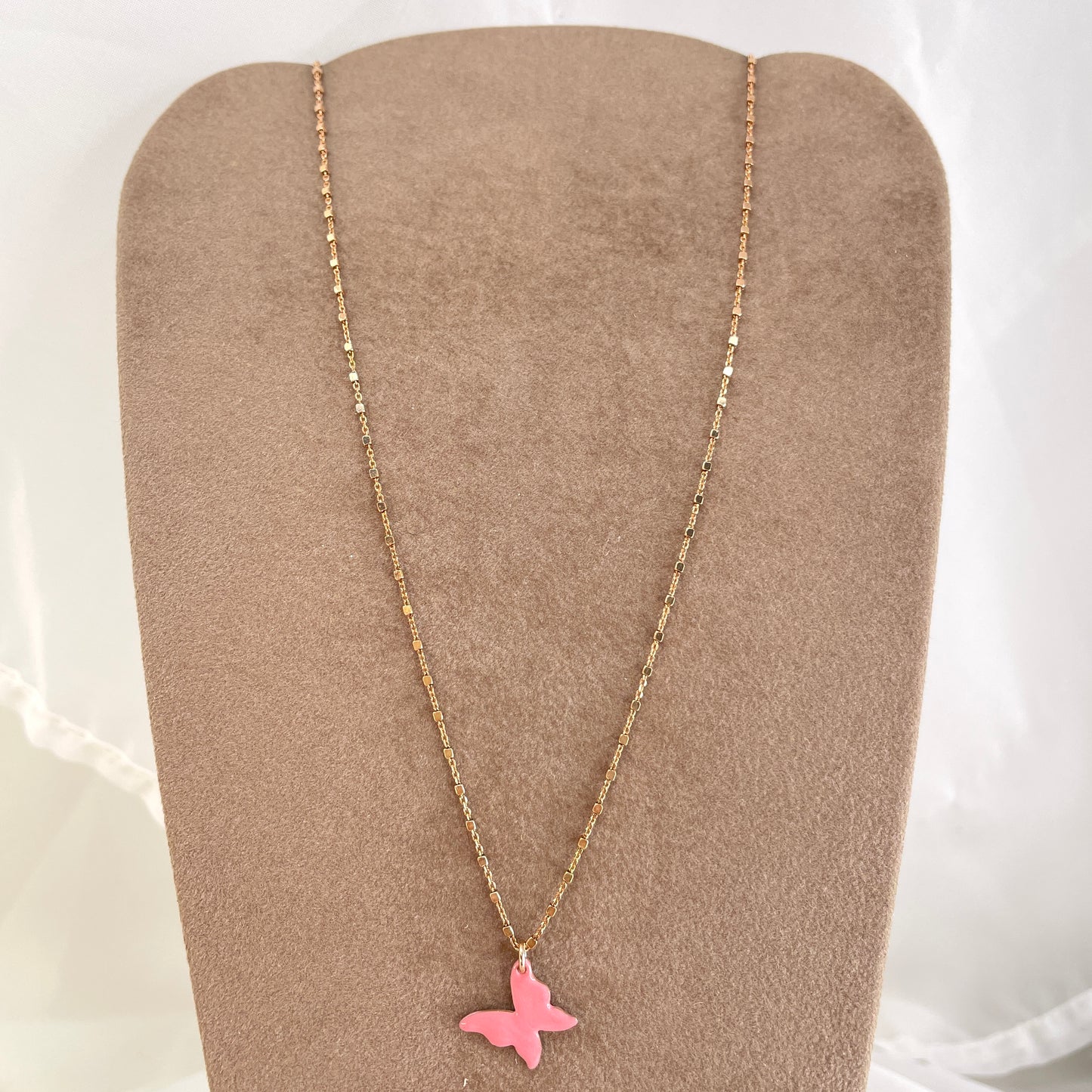 Collana catena dadini con farfalla da 1,5 mm smaltata cm 45 - Lumiere Bijoux