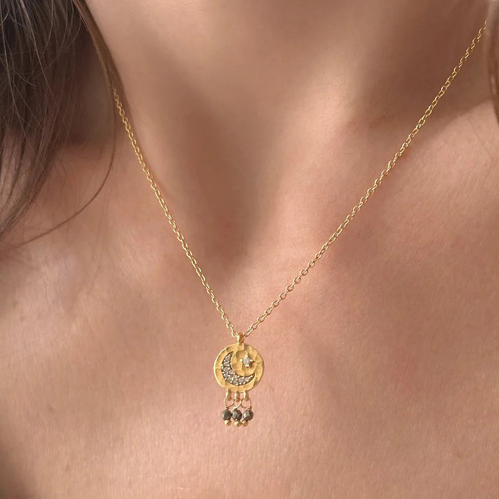Collana Luna cm 40 con mezzaluna e pirite - Lumiere Bijoux