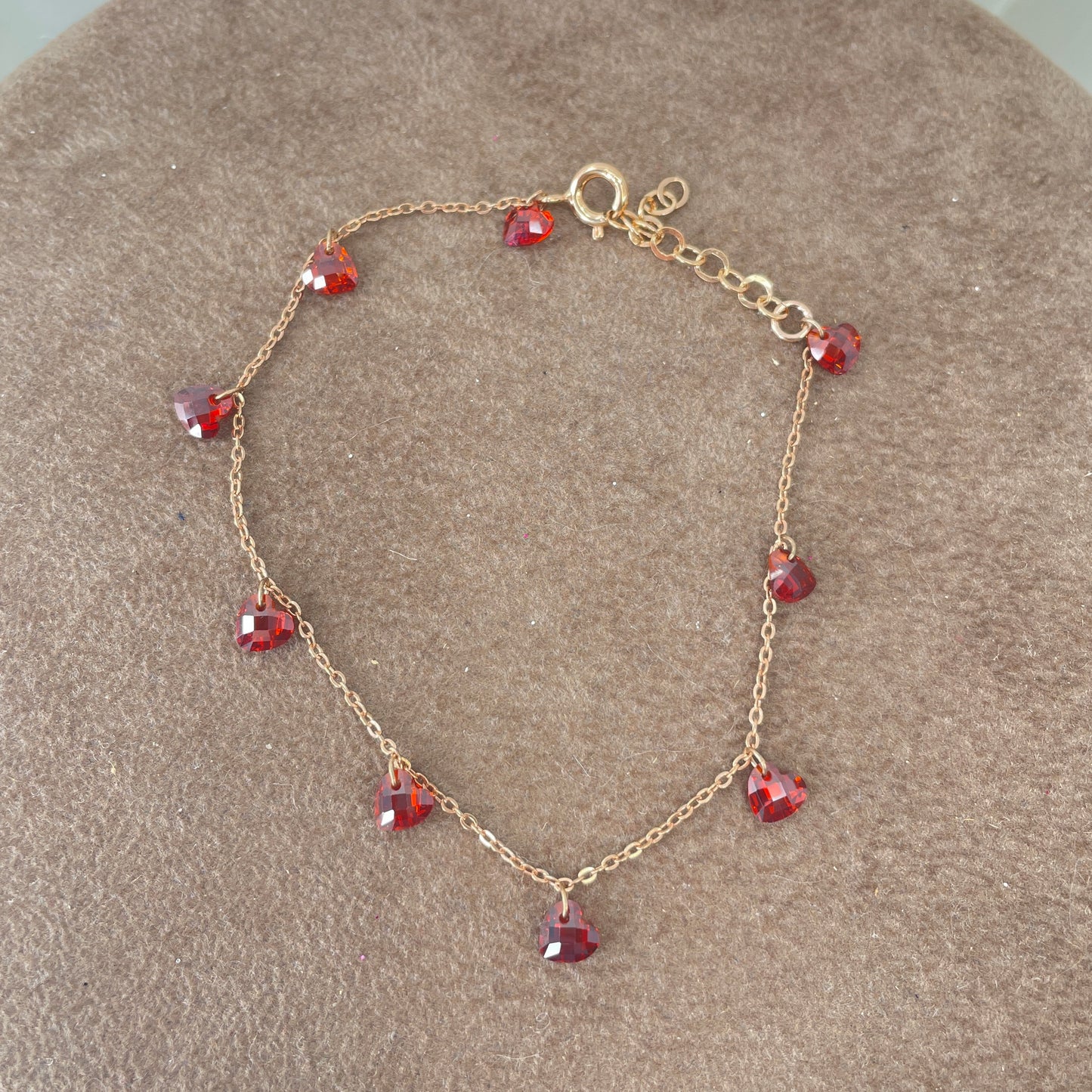 Bracciale catena rolló cm 17 con pietre a cuore granato - pezzo unico - Lumiere Bijoux