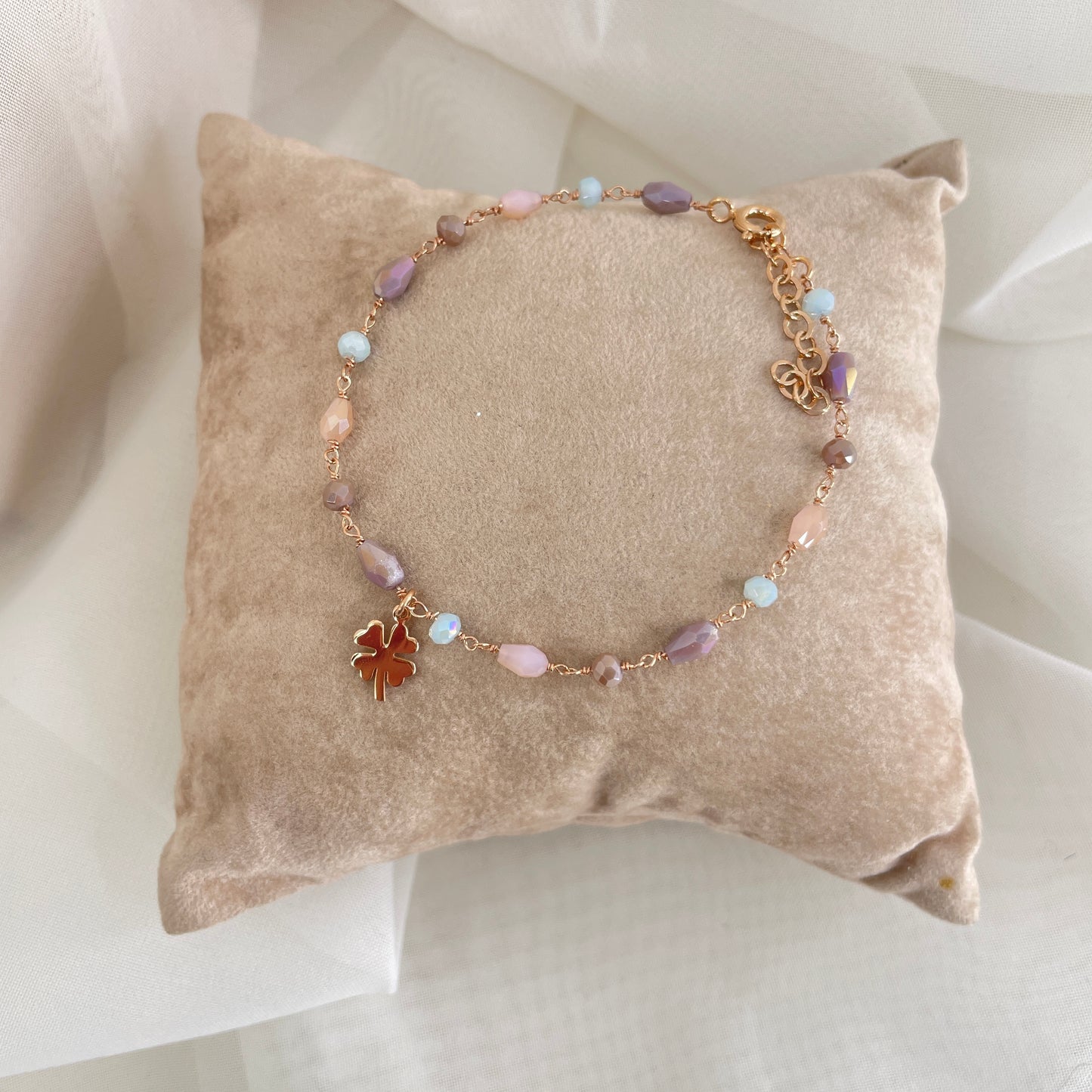 Bracciale cristalli multicolore con soggetti da 0,8 mm cuore o quadrifoglio o luna cm 17 - pezzi unici - Lumiere Bijoux