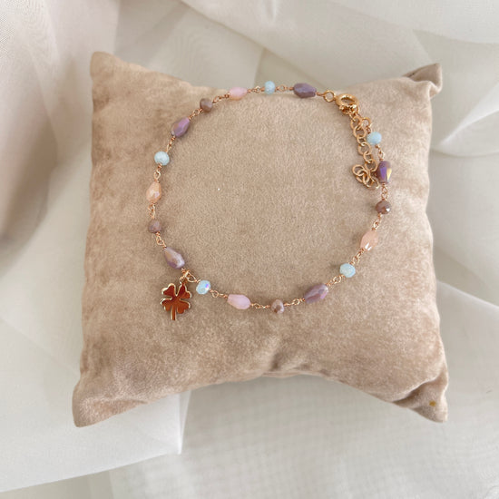 Bracciale cristalli multicolore con soggetti da 0,8 mm cuore o quadrifoglio o luna cm 17 - pezzi unici - Lumiere Bijoux