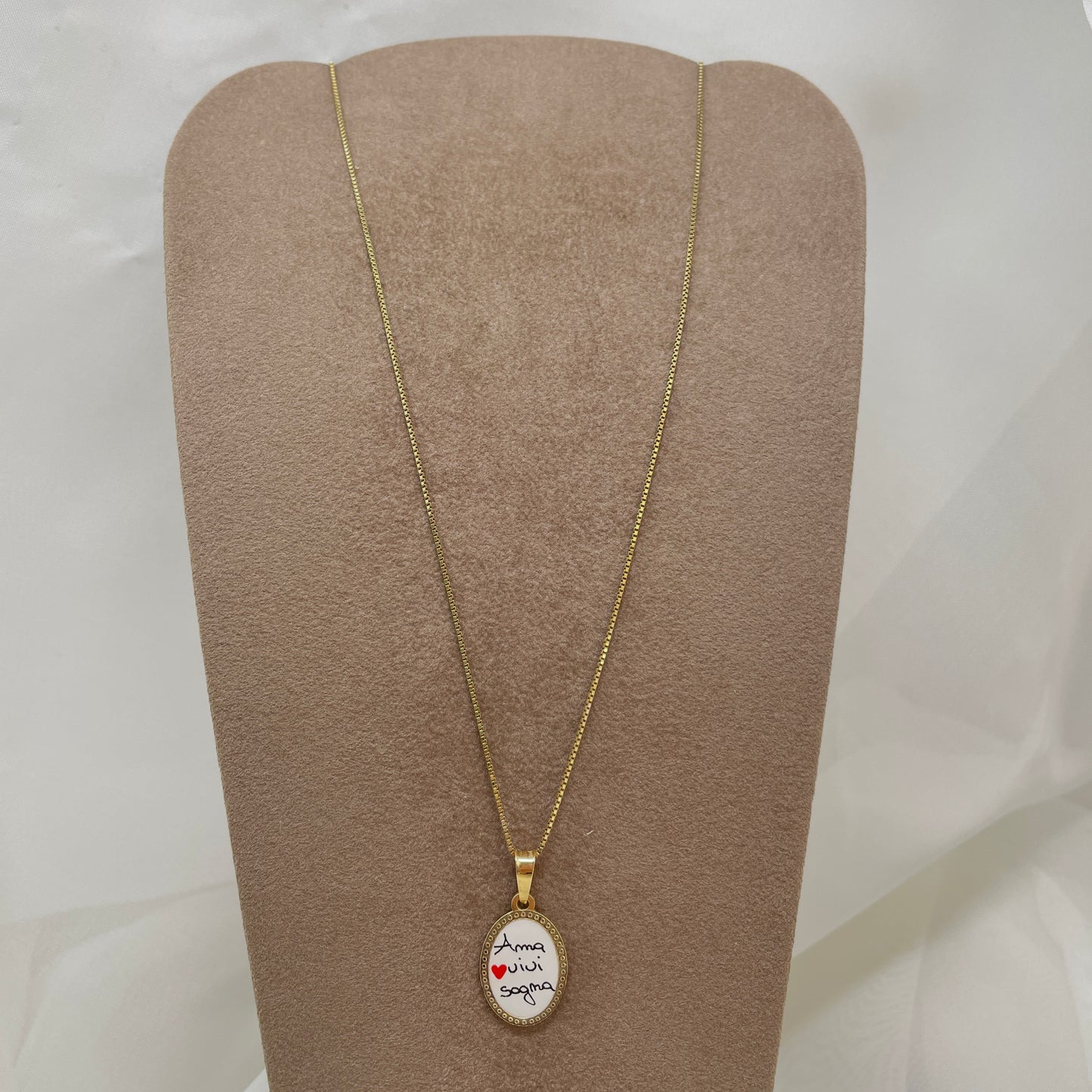 Collana catena veneziana cm 50 oro giallo con cialdina con scritta Ama Vivi Sogna - Lumiere Bijoux