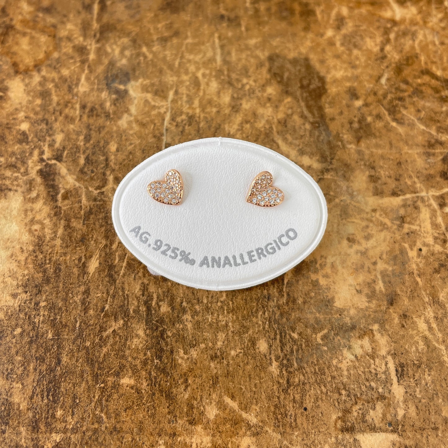 Coppia orecchini a lobo cuore tridimensionale zirconi bianchi da 0,8 mm - Lumiere Bijoux