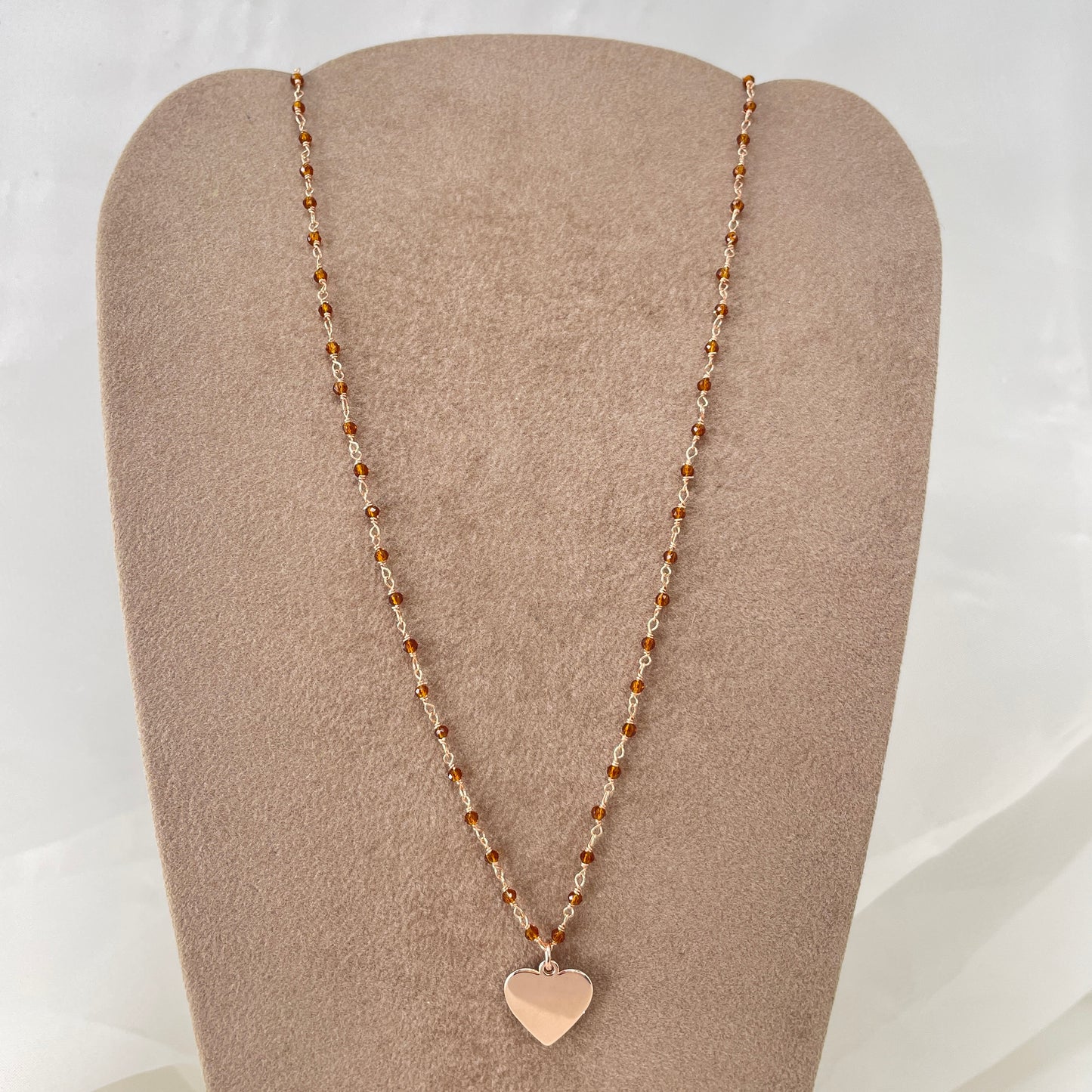 Collana micro cristalli cioccolato cm 40 con cuore allungato da 1.2 cm -pezzo unico - Lumiere Bijoux