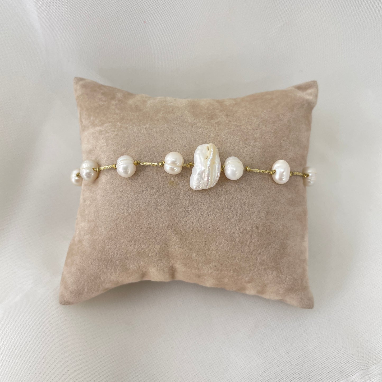 Bracciale cordino lurex regolabile con perle di fiume naturali - pezzi unici - Lumiere Bijoux