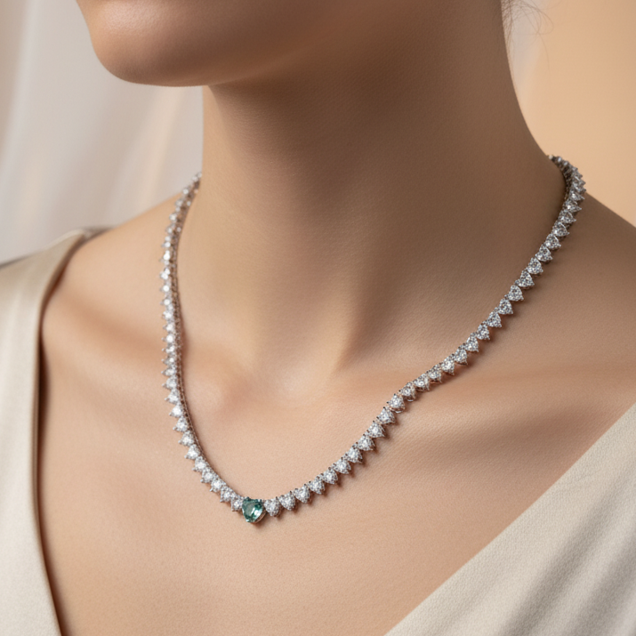 Choker tennis zirconi bianchi multicuori con cuore centrale - cm 40 - pezzi unici - Lumiere Bijoux