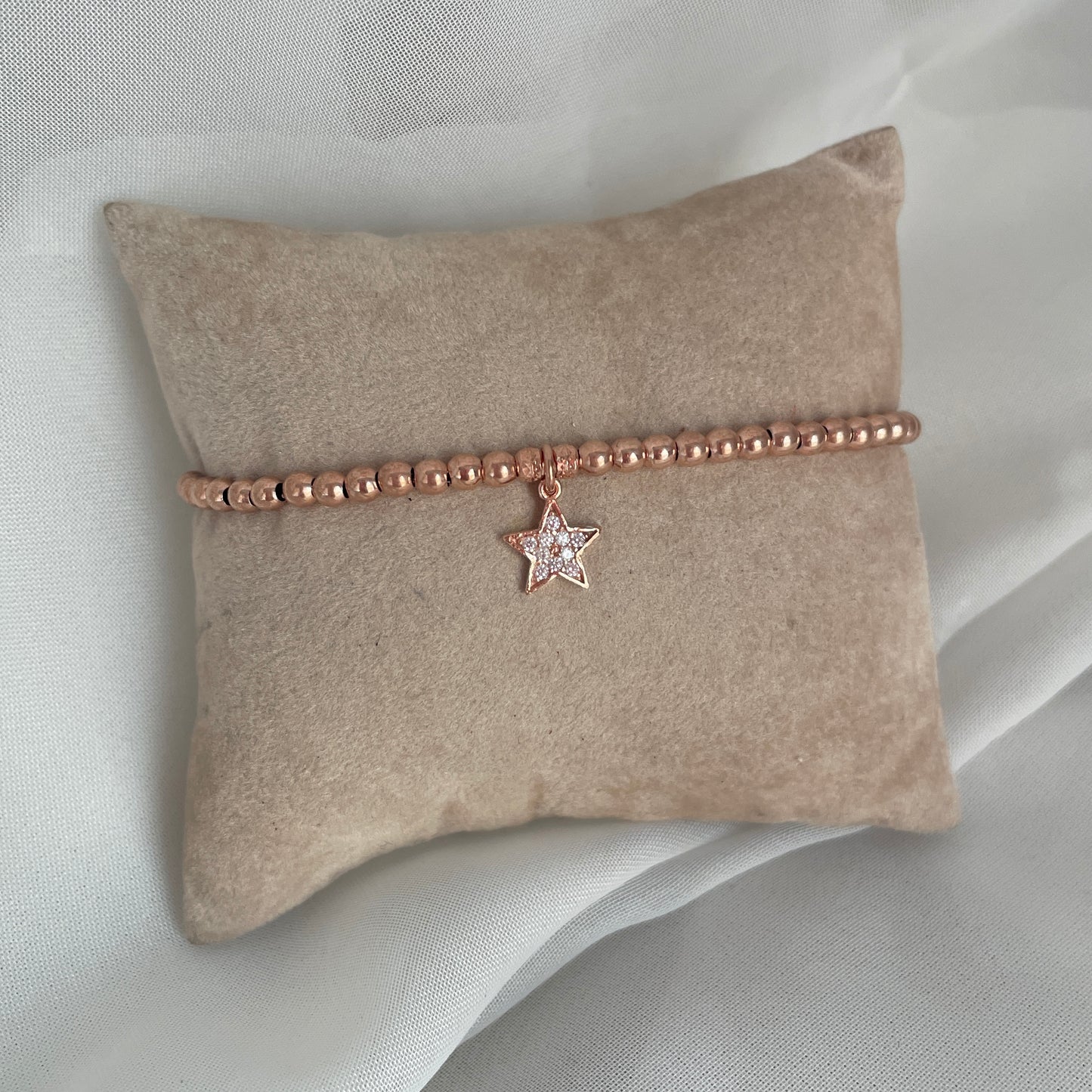 Bracciale sfere argento 925 con cuore - stella con zirconi pendente base rosé - pezzi unici - Lumiere Bijoux