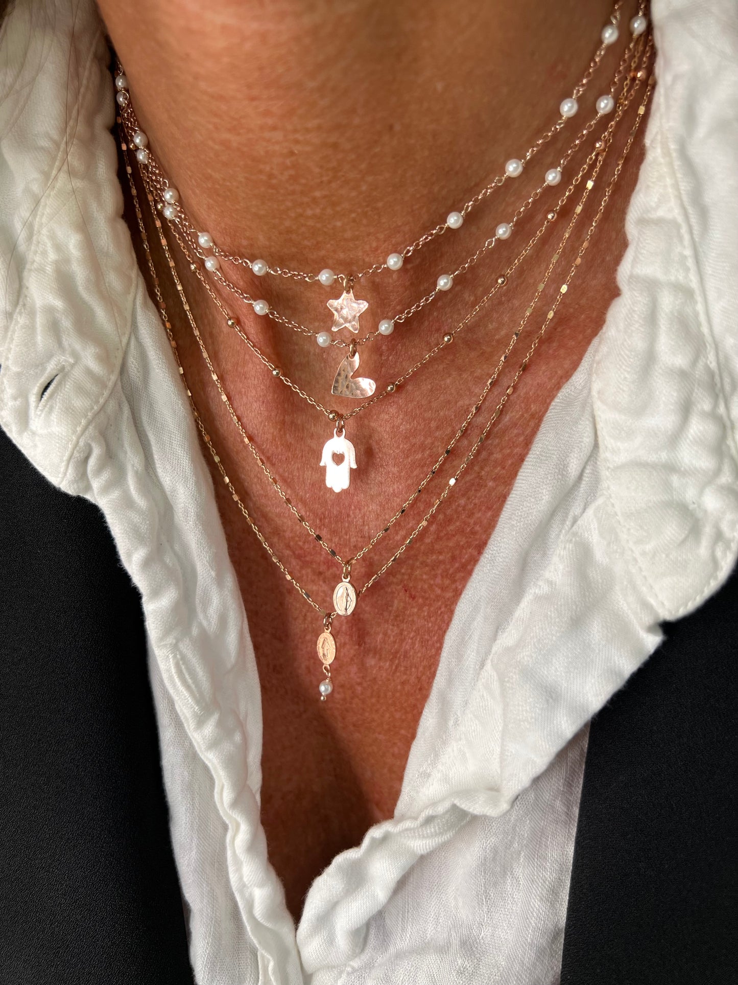 Collana rado perle cm 40 con stella o cuore battuto da 0,8 mm - Lumiere Bijoux