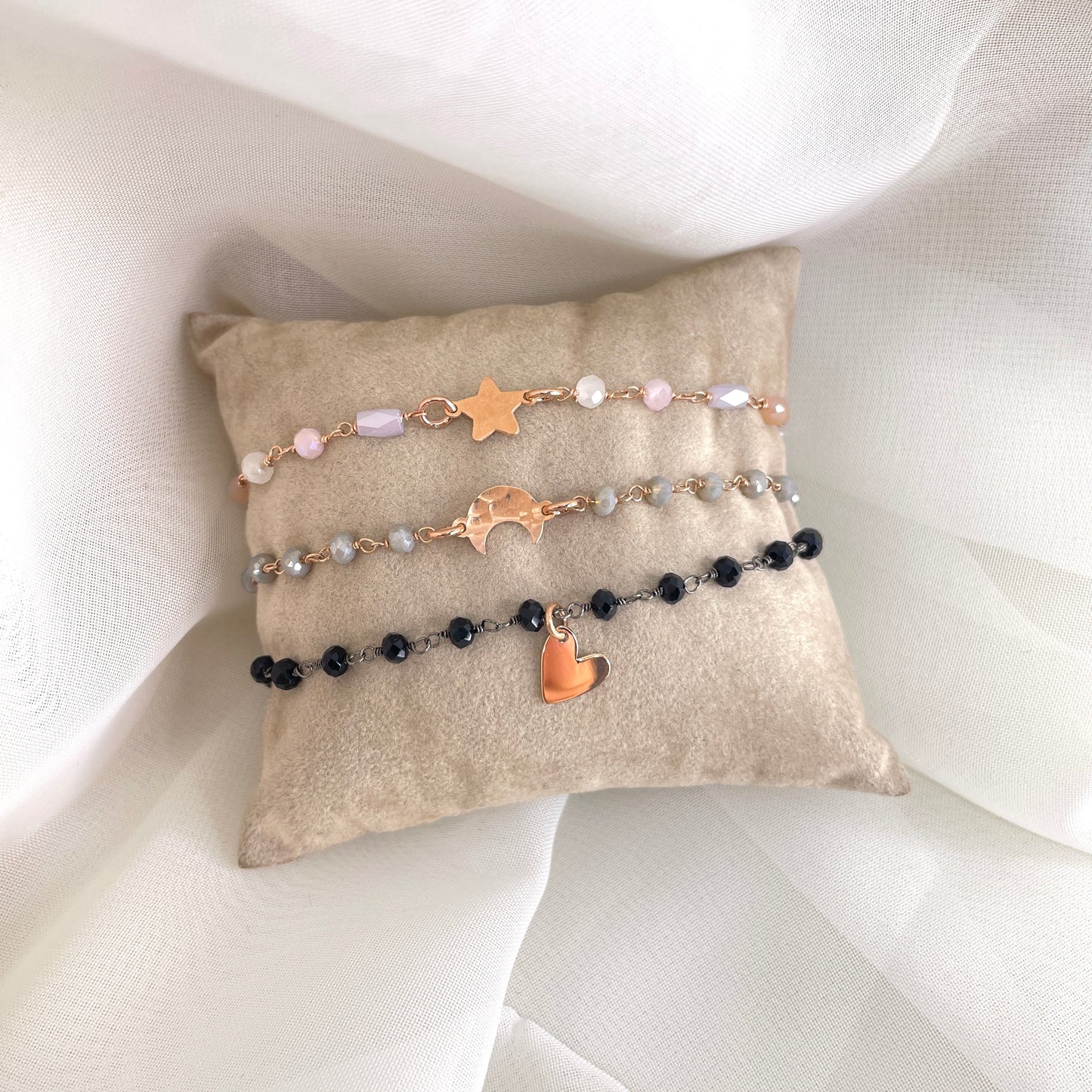 Bracciale cristalli multicolore con soggetto da 0,8 mm stella o luna o cuore cm 17 - pezzi unici - Lumiere Bijoux