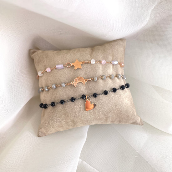 Bracciale cristalli multicolore con soggetto da 0,8 mm stella o luna o cuore cm 17 - pezzi unici - Lumiere Bijoux