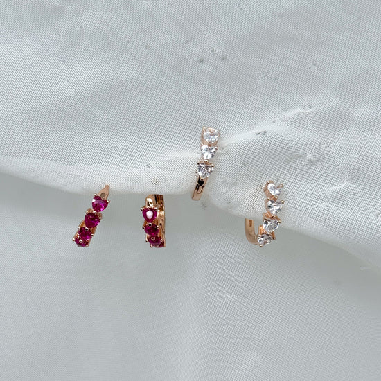 Coppia orecchini cerchi punto luce cuori diametro 1 cm base rosè - Lumiere Bijoux