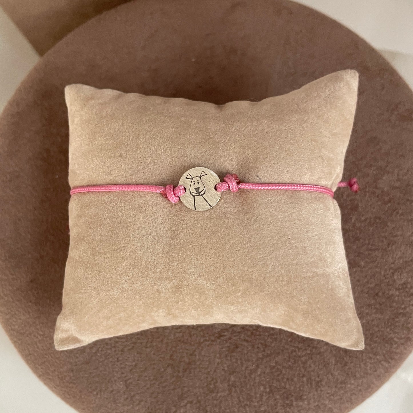 Bracciale cordino regolabile con cialdina con cane o gatto - Lumiere Bijoux