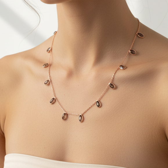 Collana catena rosè alternata a gocce fumè cm 36 - pezzo unico - Lumiere Bijoux