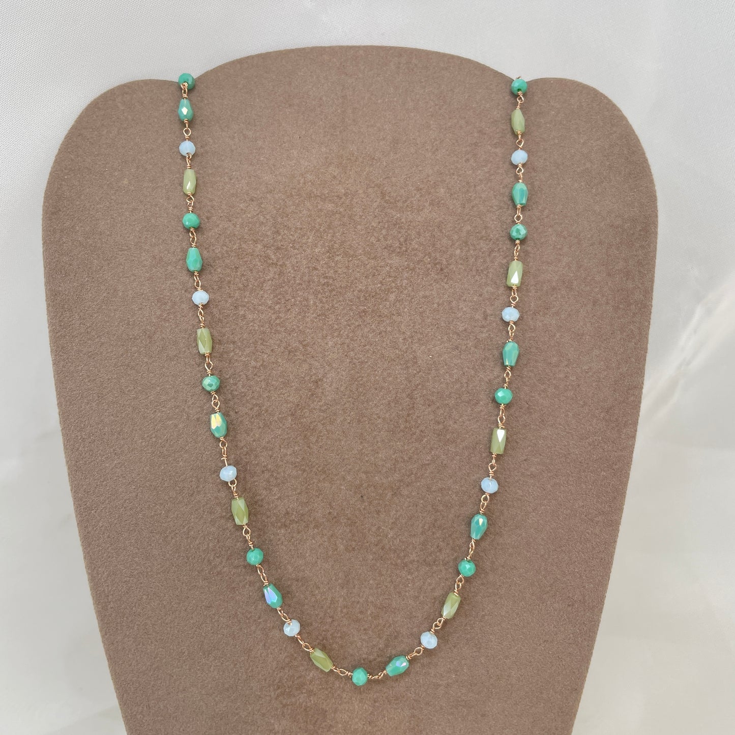 Collana cristalli verde, tiffani, azzurro cm 40 - Lumiere Bijoux