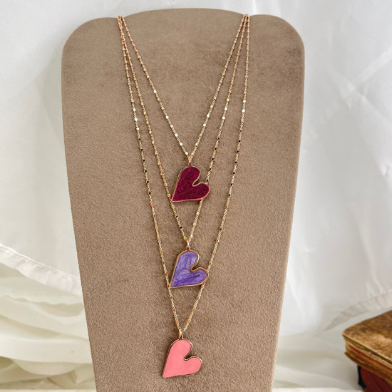 Collana catena dadini cm 50 con cuore PEGGHINO irregolare smaltato madreperla - Lumiere Bijoux