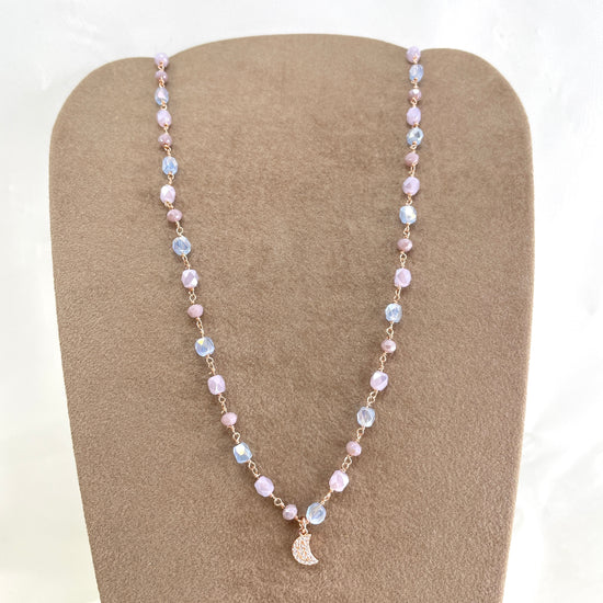 Collana cristalli multicolore con soggetto di zirconi cornetto o cuore vuoto o luna cm 40 - pezzi unici - Lumiere Bijoux