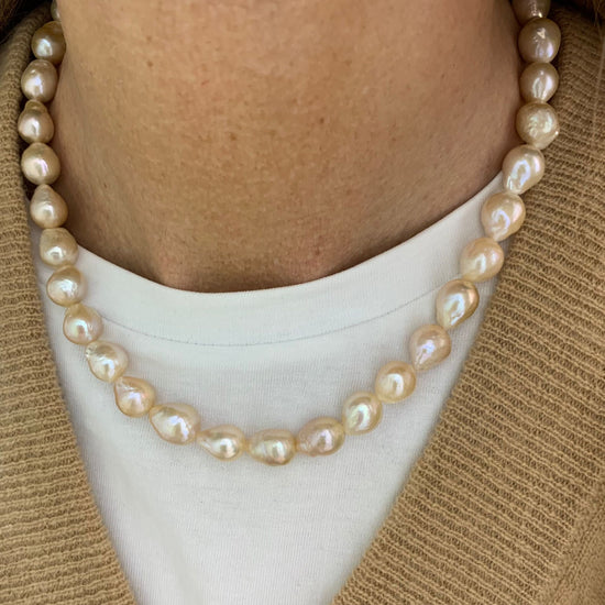 Collana perle barocche rosa vintage da 1 cm cm 40 più 5 di allungamento rosè