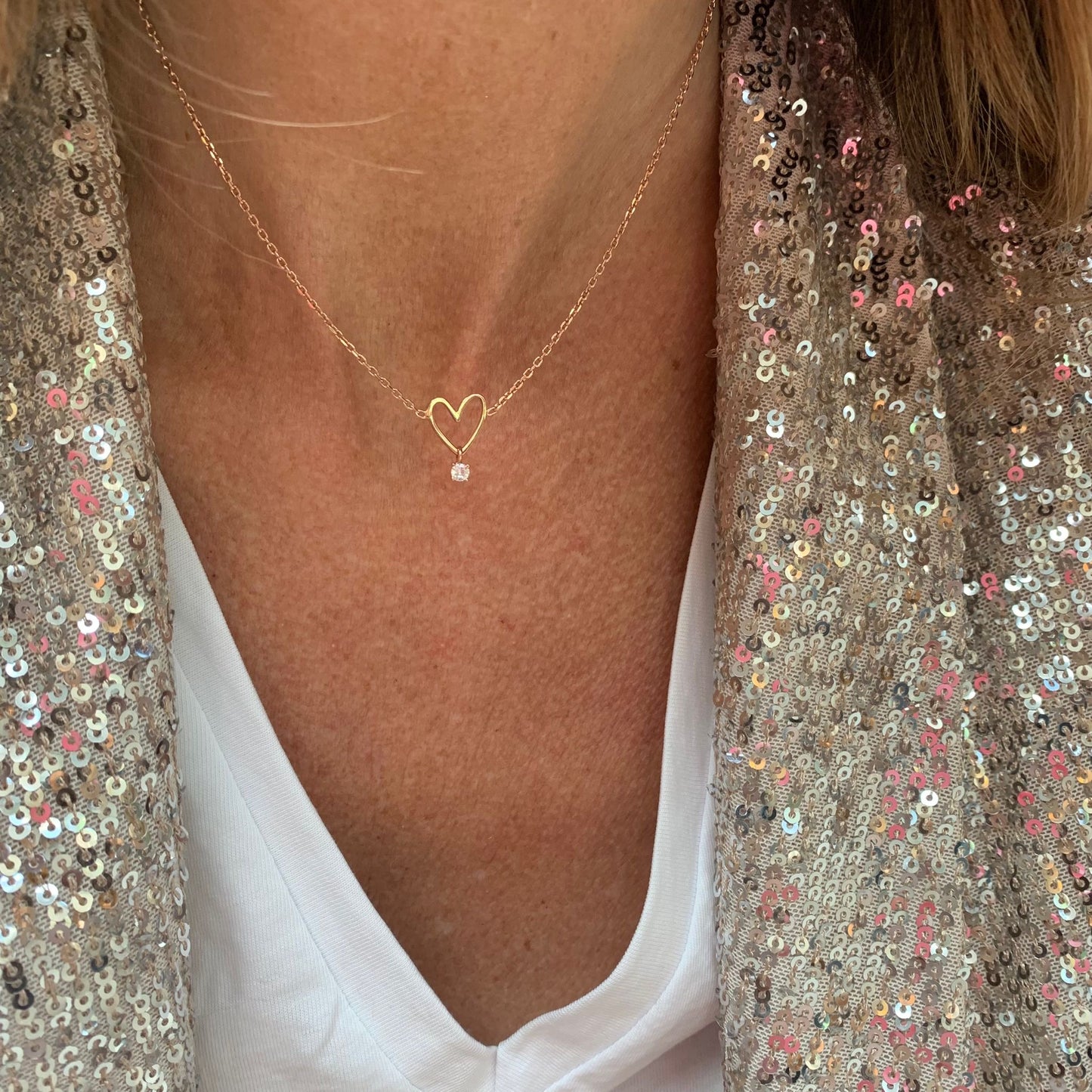 Collana catena forzatina cm38 con cuore Mykonos e perla o punto luce pendente - Lumiere Bijoux