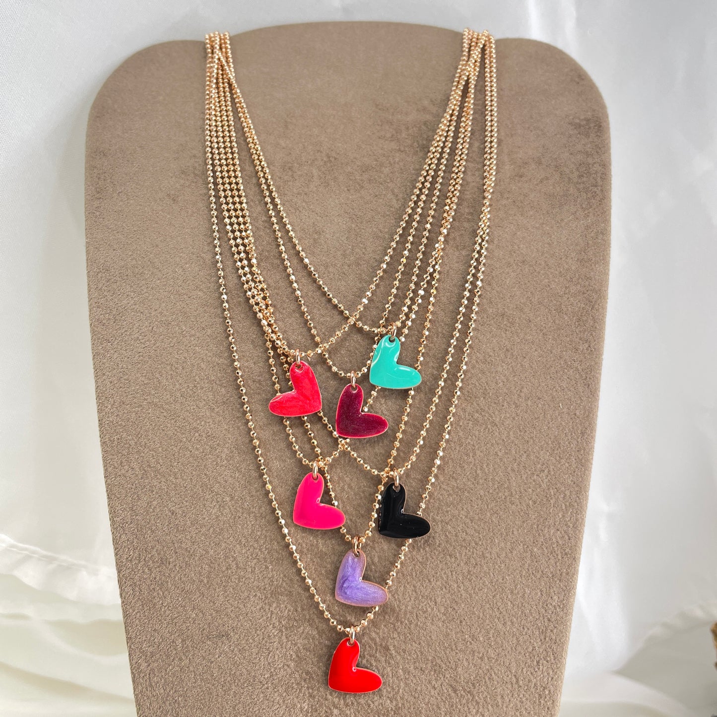 Collana militare diamantata 45 cm con cuore bacio smaltato - Lumiere Bijoux