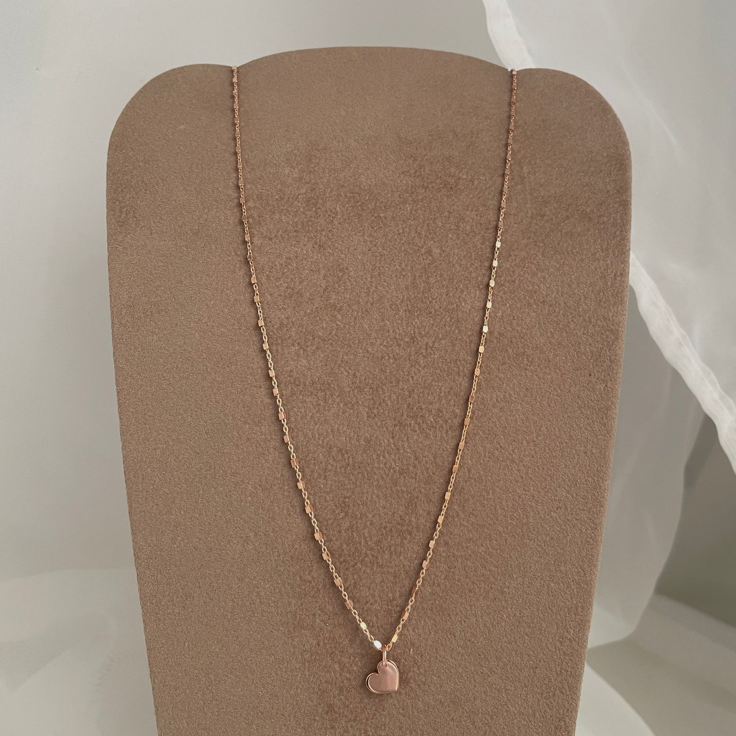 Collana catena dadini diamantata cm45 rosé con cuore da 0,8 mm - Lumiere Bijoux
