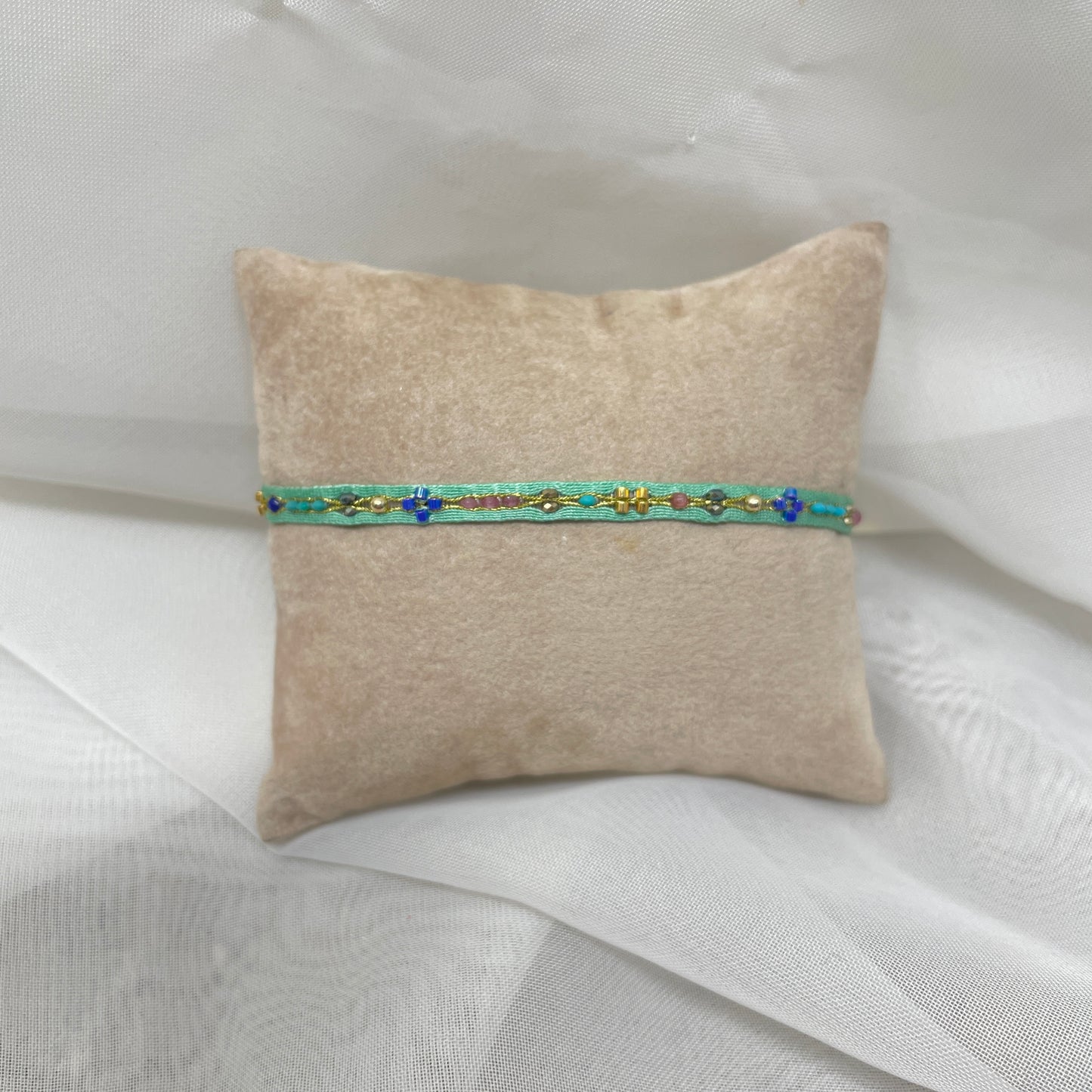 Bracciale Parigi FIESTA esclusivo in lurex e pietre semi preziose - 0.7cm regolabile - Lumiere Bijoux