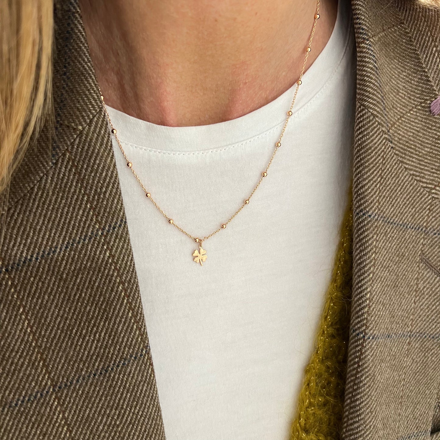 Collana catena micro Rosario cm45 con quadrifoglio da cm 0,8 rosé - Lumiere Bijoux