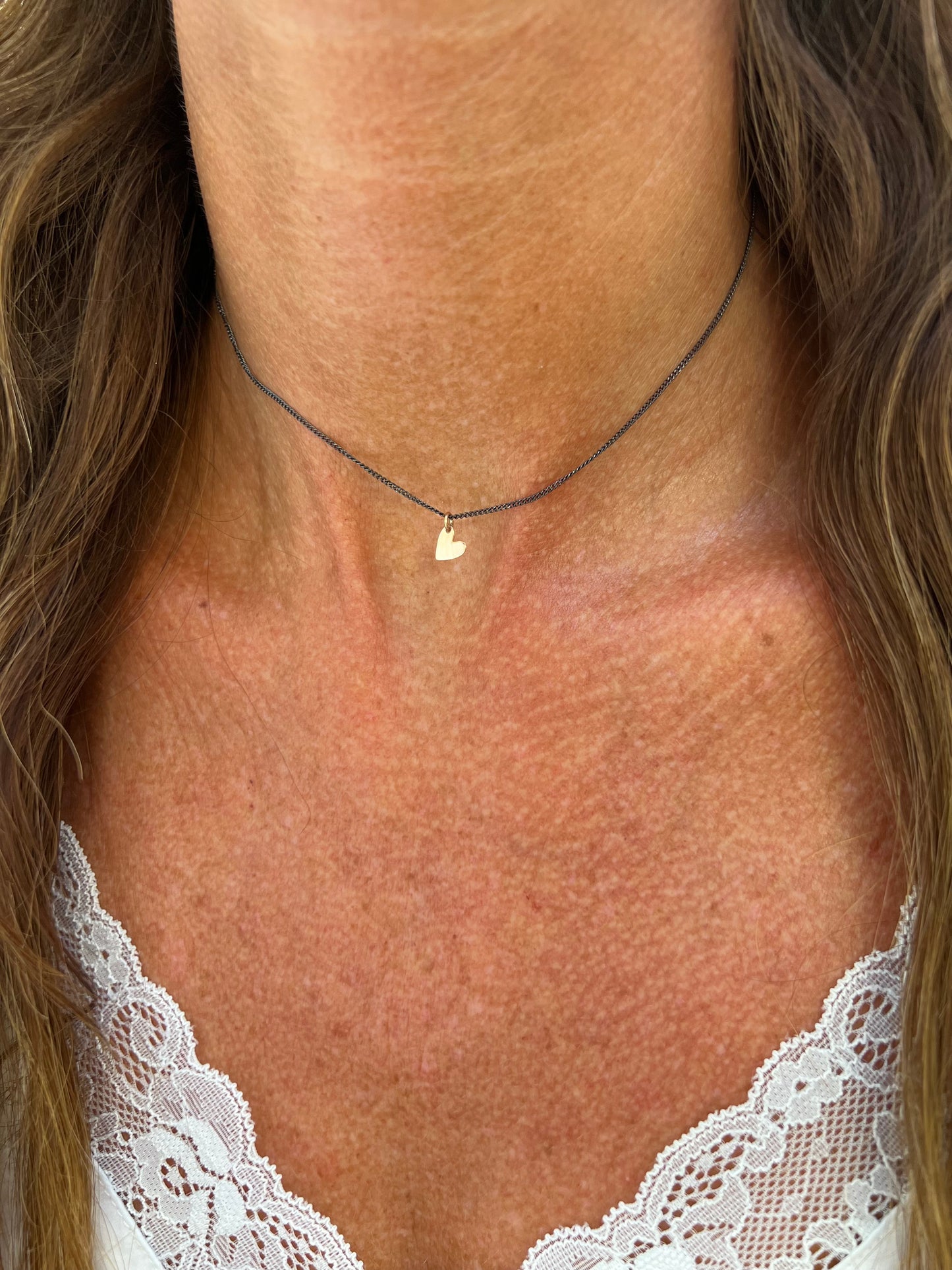 Collana choker grumette rutenio 35 cm con micro cuore sweet 0,5 mm rosè - Lumiere Bijoux