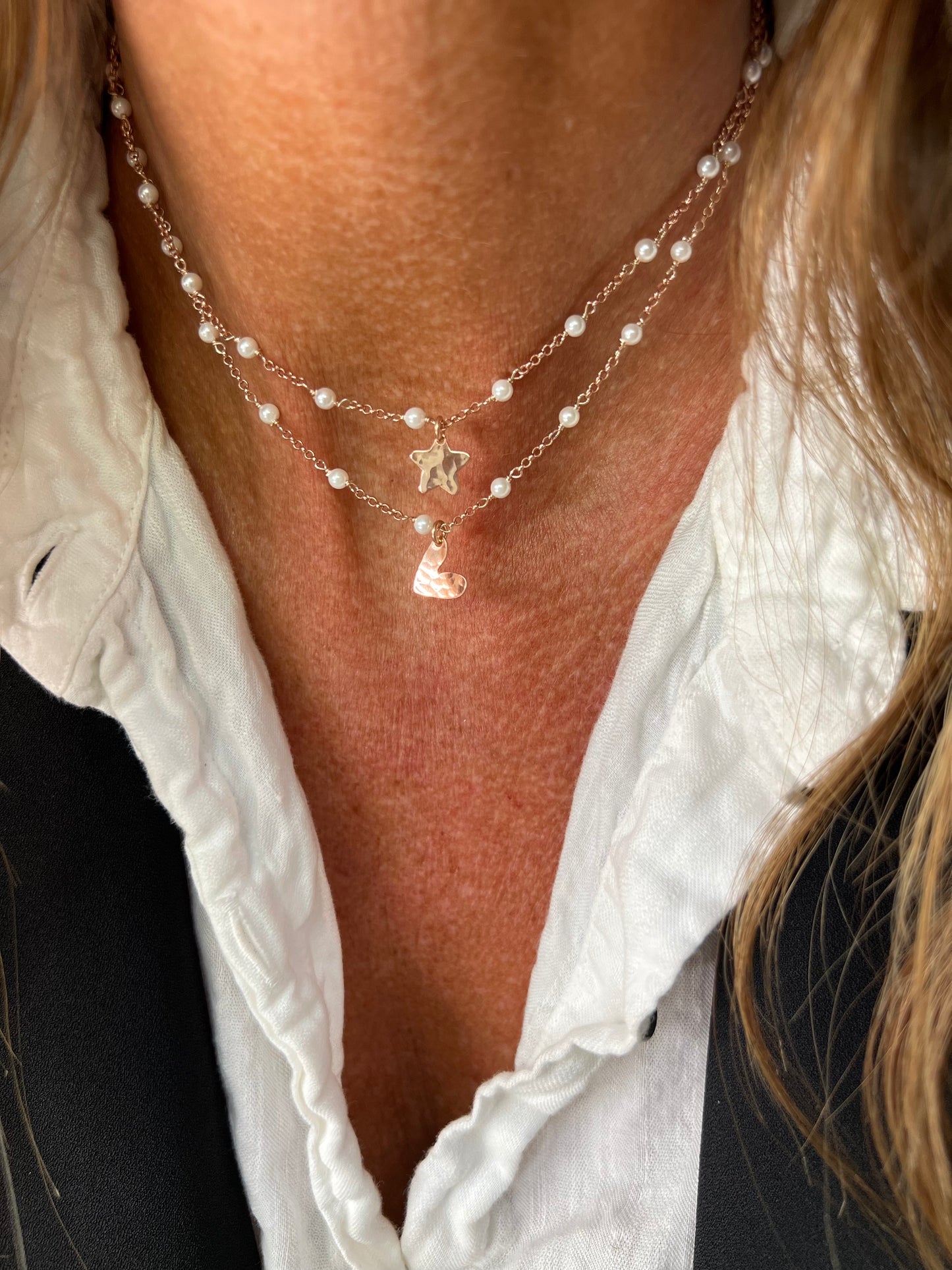 Collana rado perle cm 40 con stella o cuore battuto da 0,8 mm - Lumiere Bijoux