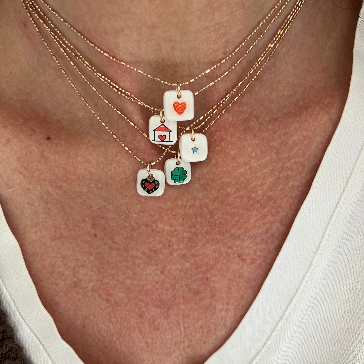 Collana choker cm 35 catena dadini militare diamantata con cialdina in ceramica - Lumiere Bijoux