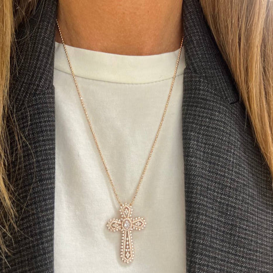 Collana catena militare diamantata 60cm con croce in zirconi - Lumiere Bijoux