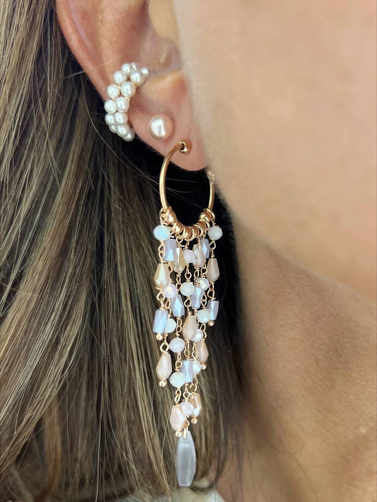 Coppia orecchini cerchio con cascata di cristalli cipriati base argento rosé - Lumiere Bijoux