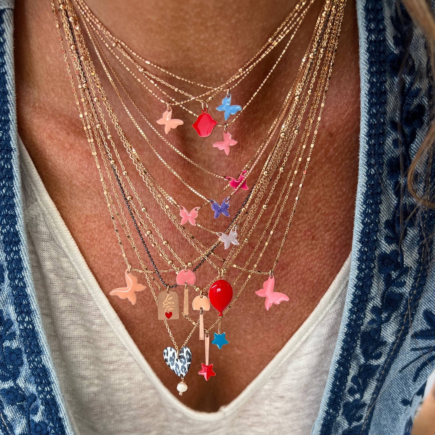Collana choker grumette con cuore allungato da 0,8 mm smaltato cm 35 - Lumiere Bijoux